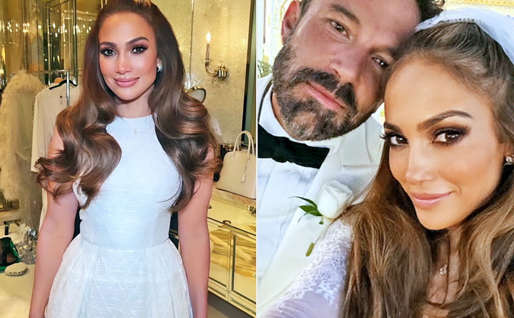 مدل مو و لباس خاص جنیفر لوپز در روز عروسی اش با بن افلک + عکس