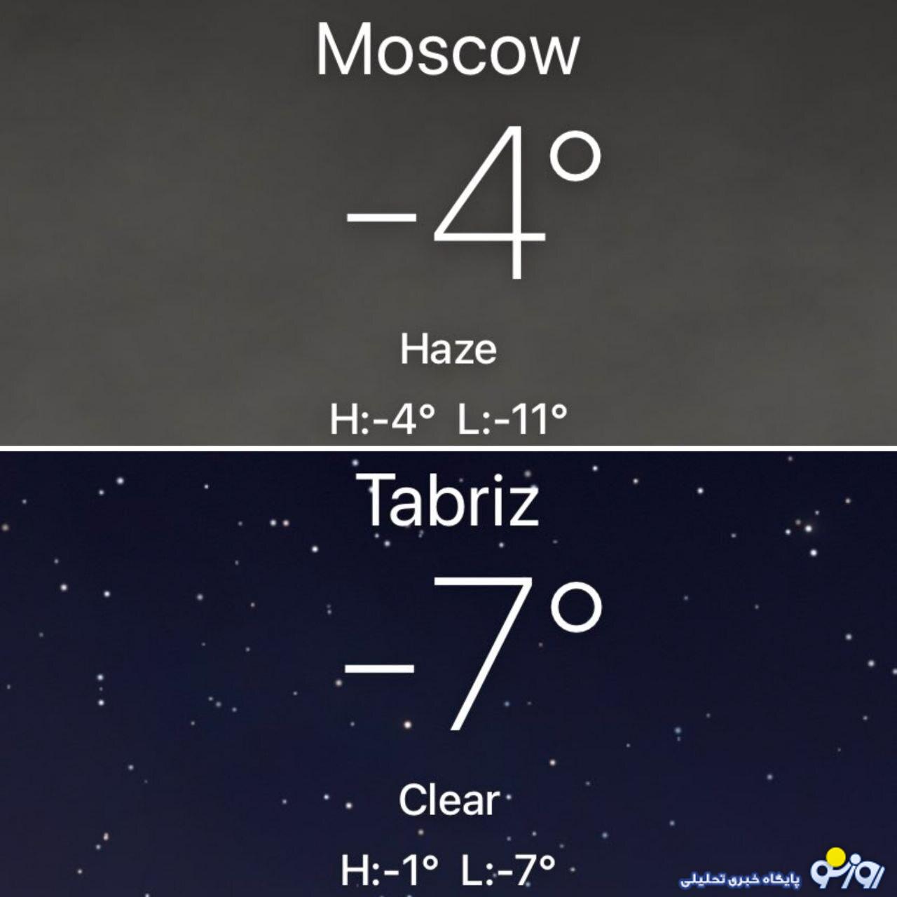 عکس/ تفاوت عجیب دمای تبریز و مسکو عکس/ تفاوت عجیب دمای تبریز و مسکو